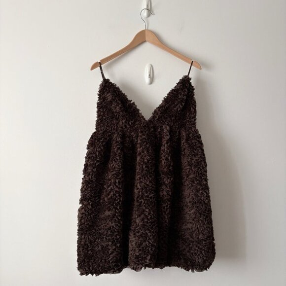 Zara Fluffy Voluminous Mini Dress NWT Chocolate Brown Size Large Blogger Fav - Picture 6 of 10